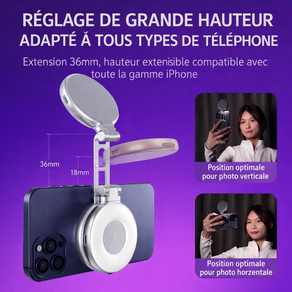 Ring Light Clip LED Magnétique pour Smartphone – Éclairage Selfie Ajustable-